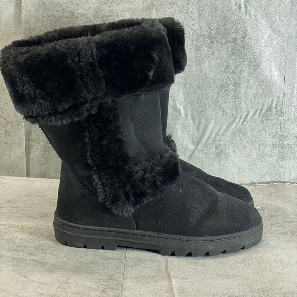 STYLE & CO Women's Black Faux-Fur Witty Cold-Weather Slip-On Ankle Boots SZ 9 - Picture 1 of 9